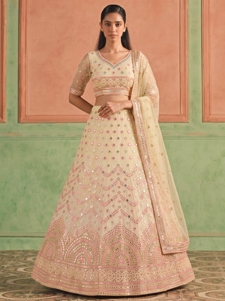 Yellow Organza Embroidered Foil Mirror Work Lehenga Choli Clothsvilla
