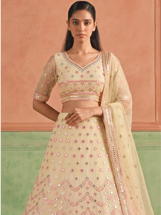 Yellow Organza Embroidered Foil Mirror Work Lehenga Choli Clothsvilla