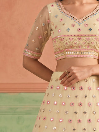 Yellow Organza Embroidered Foil Mirror Work Lehenga Choli Clothsvilla