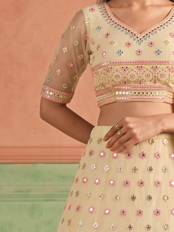 Yellow Organza Embroidered Foil Mirror Work Lehenga Choli Clothsvilla