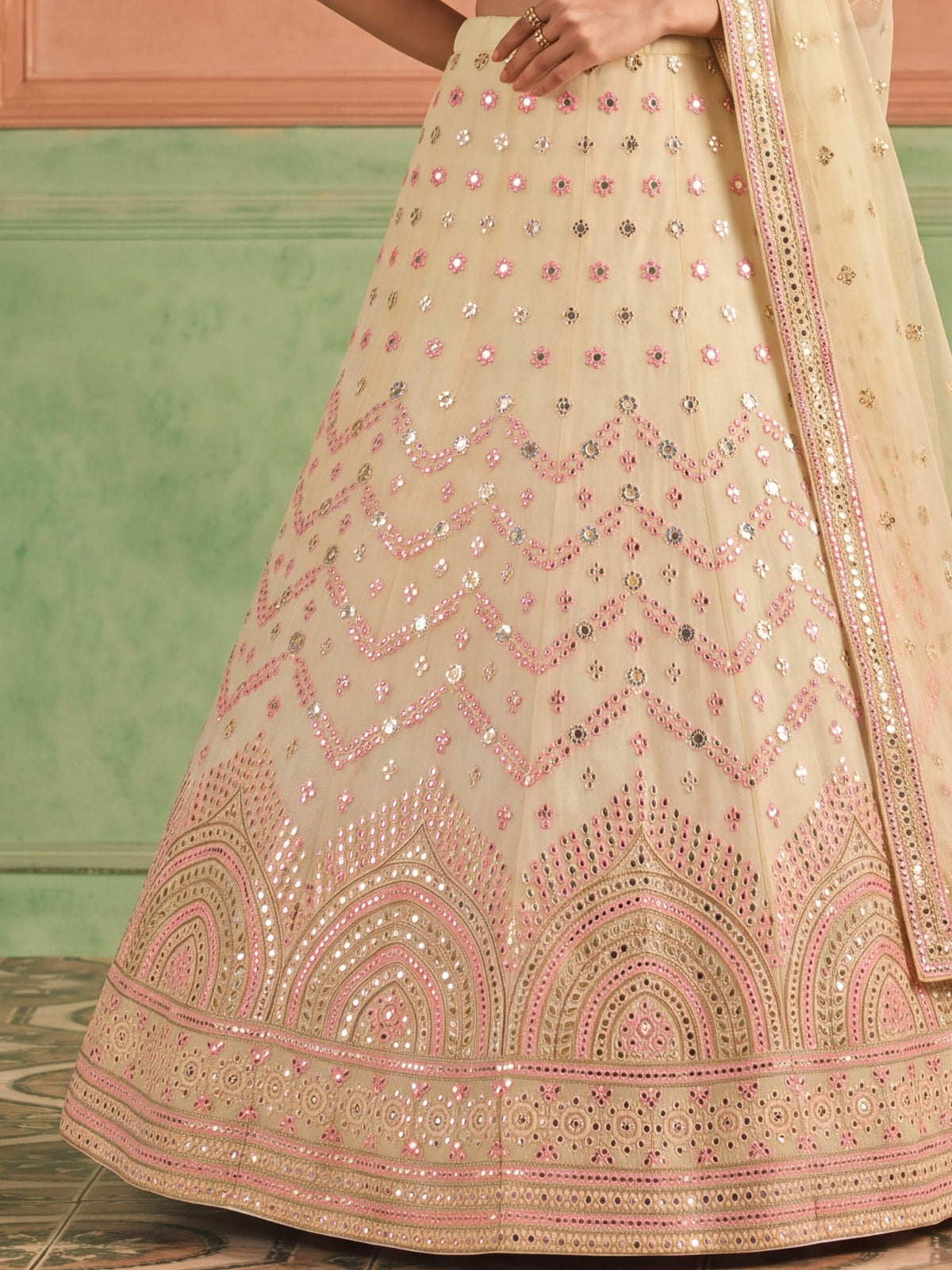 Yellow Organza Embroidered Foil Mirror Work Lehenga Choli Clothsvilla