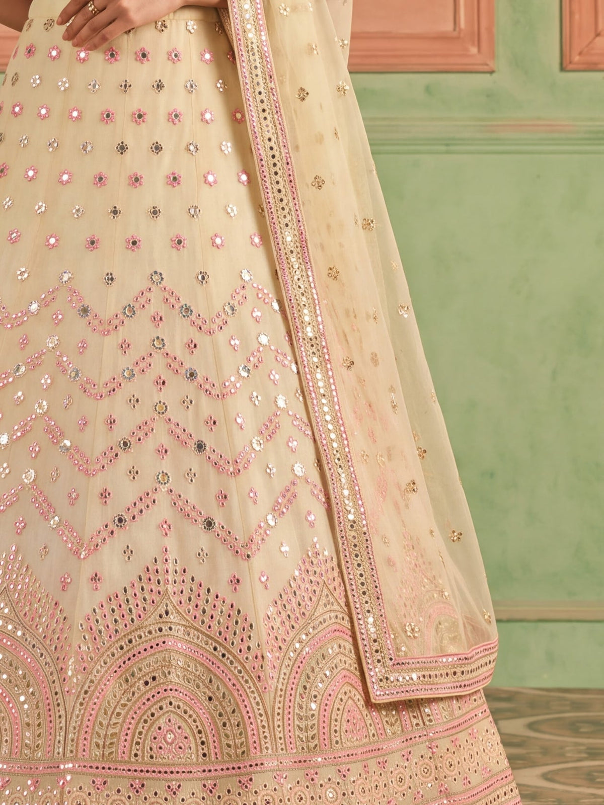 Yellow Organza Embroidered Foil Mirror Work Lehenga Choli Clothsvilla