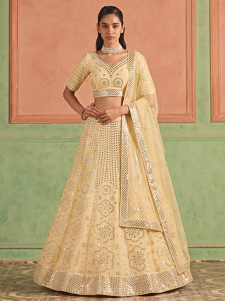 Yellow Organza Embroidered Foil Mirror Work Lehenga Choli Clothsvilla