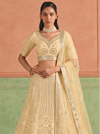 Yellow Organza Embroidered Foil Mirror Work Lehenga Choli Clothsvilla