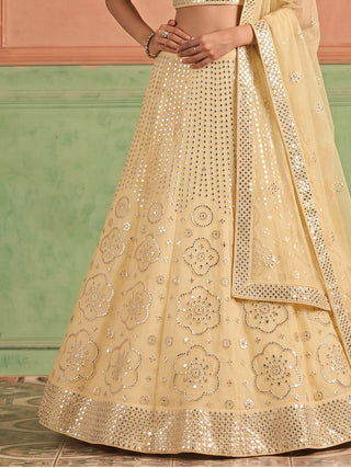 Yellow Organza Embroidered Foil Mirror Work Lehenga Choli Clothsvilla