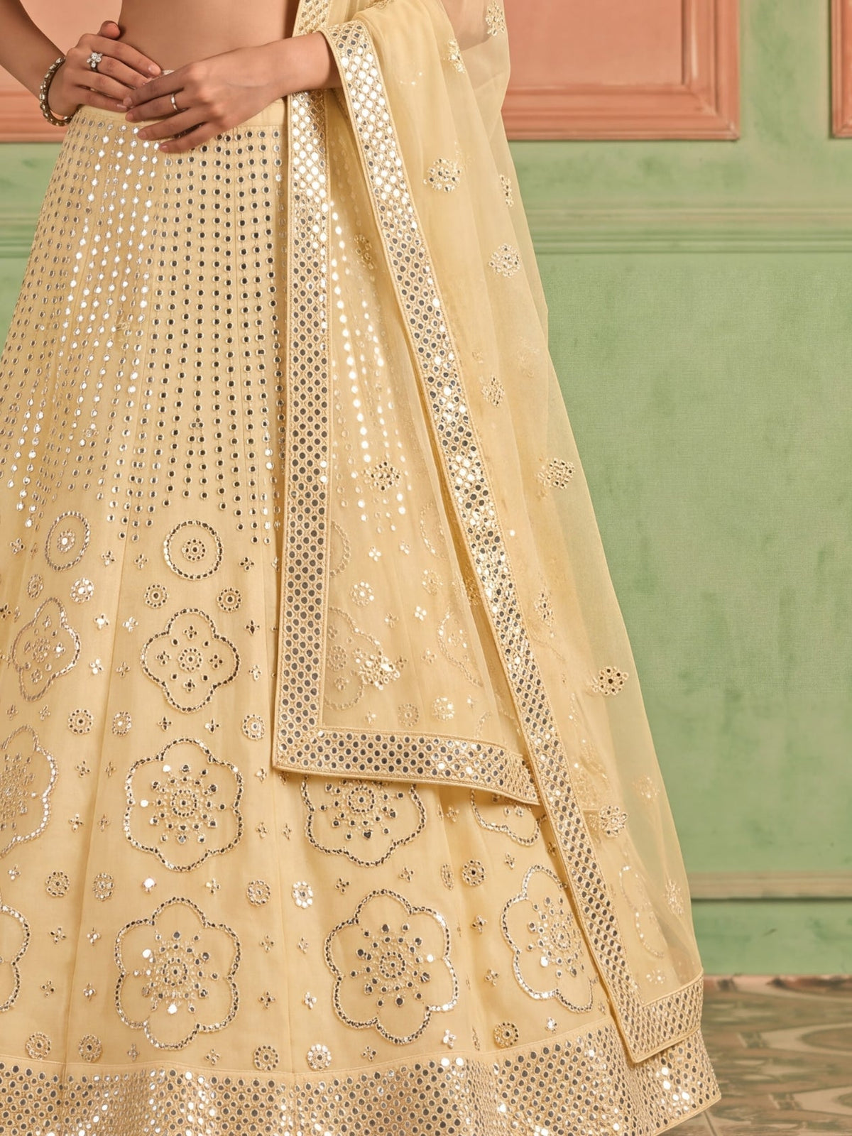 Yellow Organza Embroidered Foil Mirror Work Lehenga Choli Clothsvilla