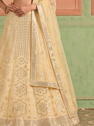 Yellow Organza Embroidered Foil Mirror Work Lehenga Choli Clothsvilla