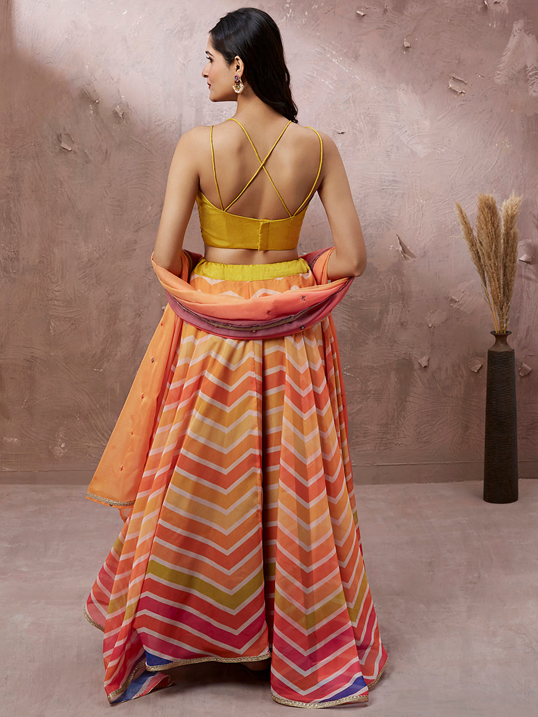 Yellow Organza Leheriya Printed Semi-Stitched Lehenga choli & Dupatta Clothsvilla