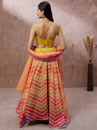 Yellow Organza Leheriya Printed Semi-Stitched Lehenga choli & Dupatta Clothsvilla