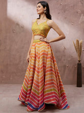 Load image into Gallery viewer, Yellow Organza Leheriya Printed Semi-Stitched Lehenga choli &amp; Dupatta Clothsvilla