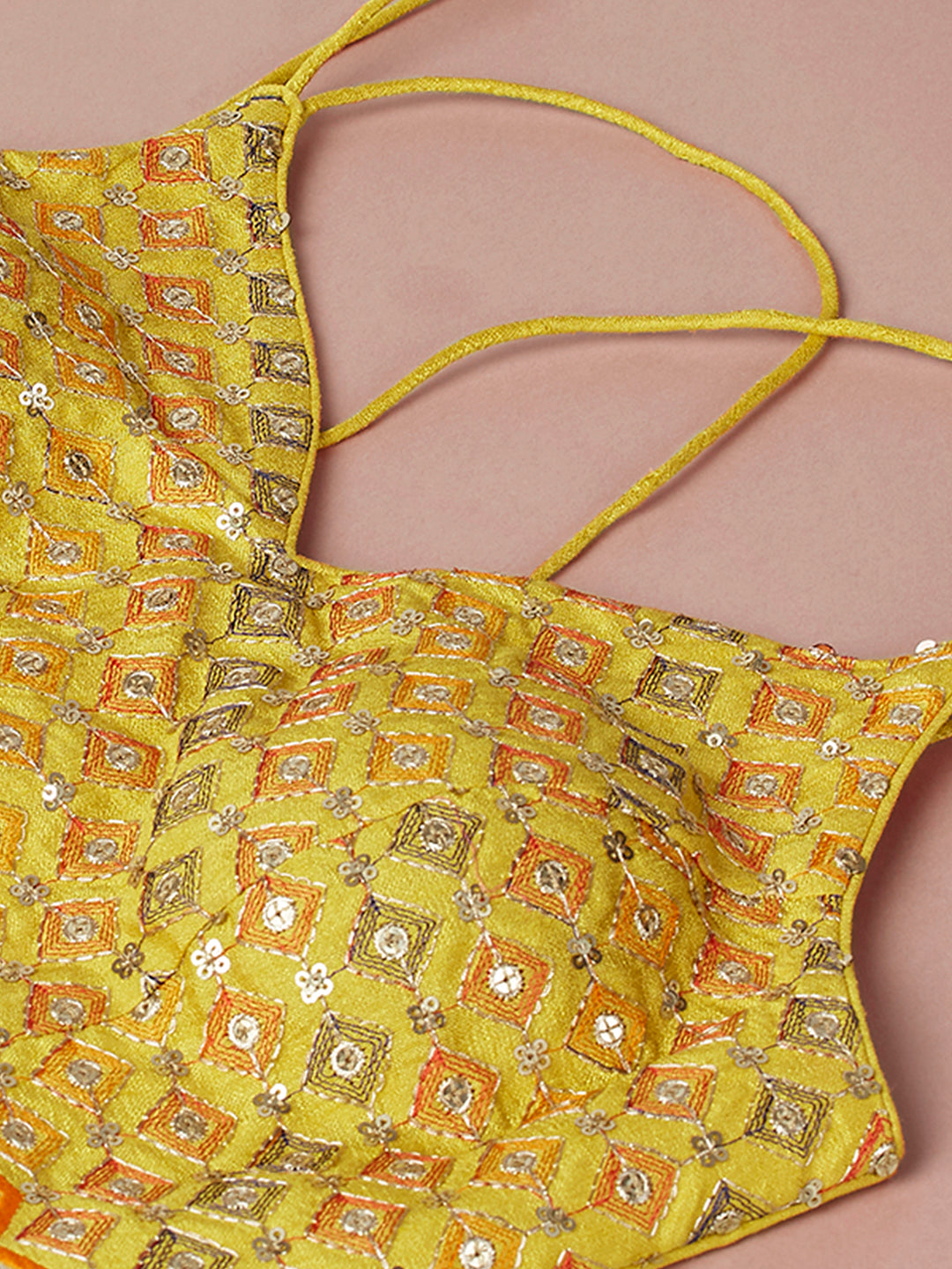Yellow Organza Leheriya Printed Semi-Stitched Lehenga choli & Dupatta Clothsvilla
