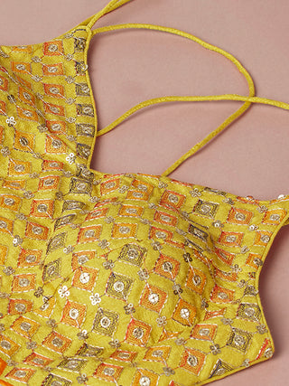 Yellow Organza Leheriya Printed Semi-Stitched Lehenga choli & Dupatta Clothsvilla