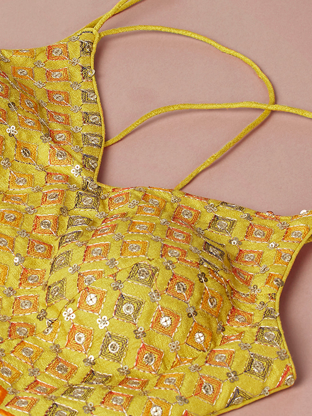 Yellow Organza Leheriya Printed Semi-Stitched Lehenga choli & Dupatta Clothsvilla
