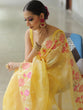 Load image into Gallery viewer, Yellow Organza Silk Saree with Resham Floral Embroidery ClothsVilla