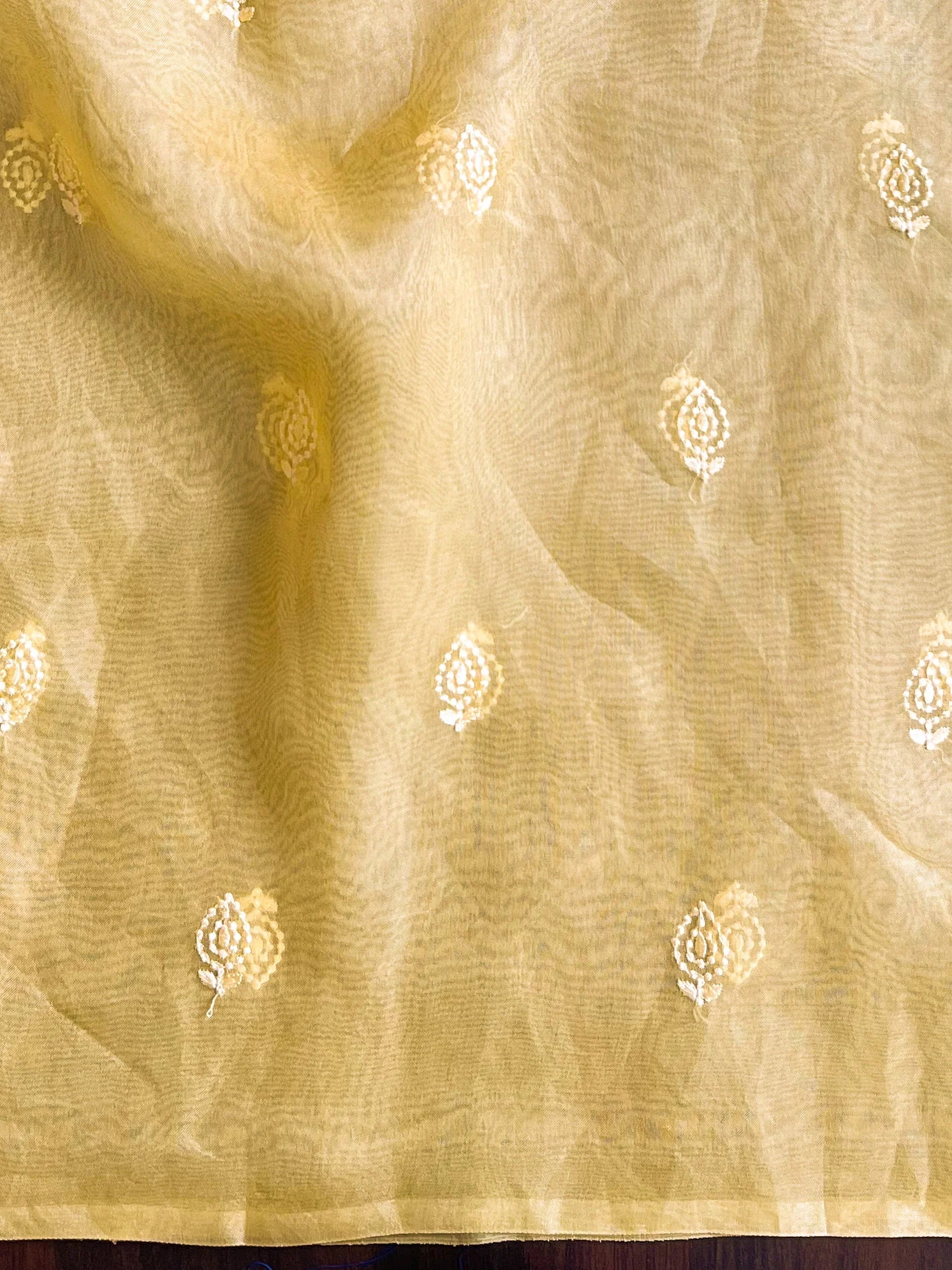 Yellow Organza Silk Saree with Resham Floral Embroidery ClothsVilla