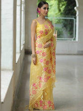 Load image into Gallery viewer, Yellow Organza Silk Saree with Resham Floral Embroidery ClothsVilla