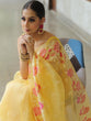 Load image into Gallery viewer, Yellow Organza Silk Saree with Resham Floral Embroidery ClothsVilla