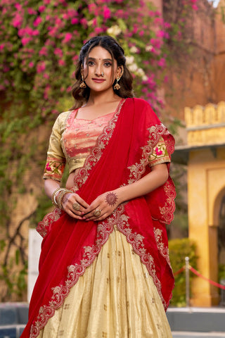 Yellow Paithani Zari Weaving Lehenga Set ClothsVilla