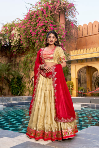 Yellow Paithani Zari Weaving Lehenga Set ClothsVilla