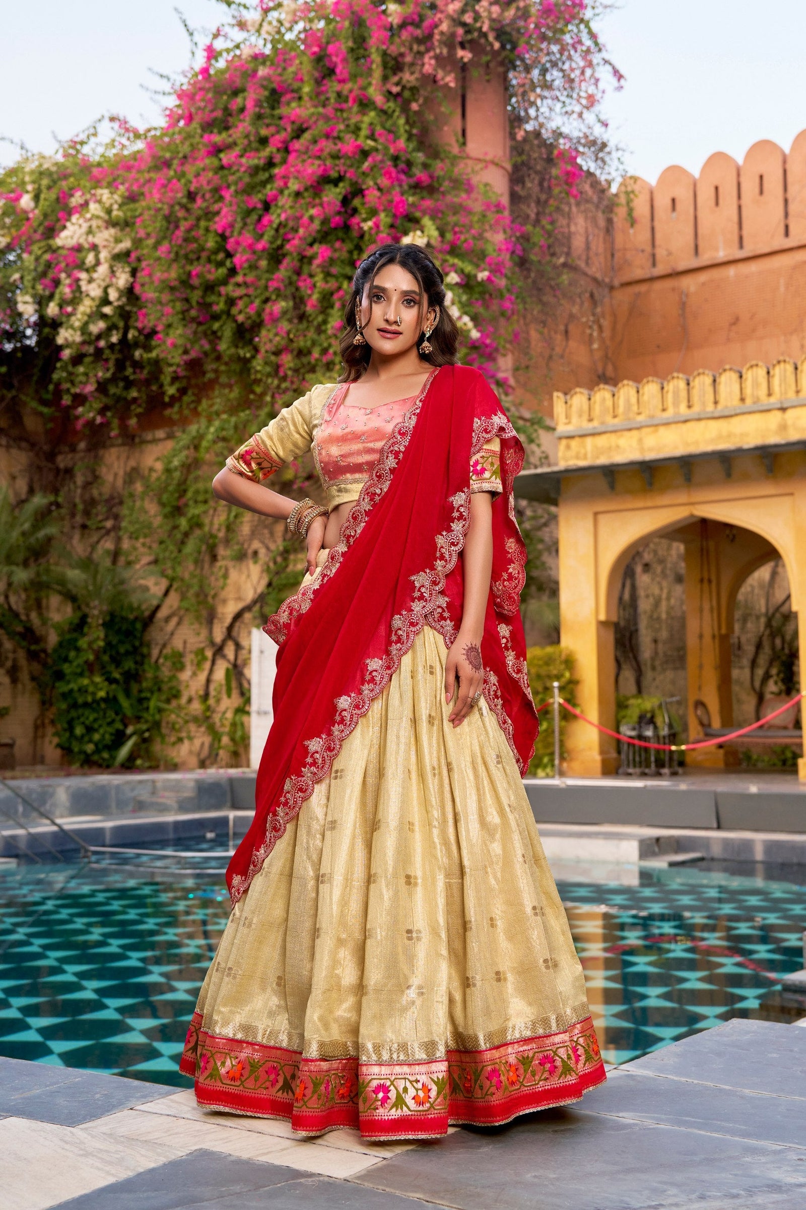 Yellow Paithani Zari Weaving Lehenga Set ClothsVilla