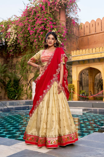 Yellow Paithani Zari Weaving Lehenga Set ClothsVilla
