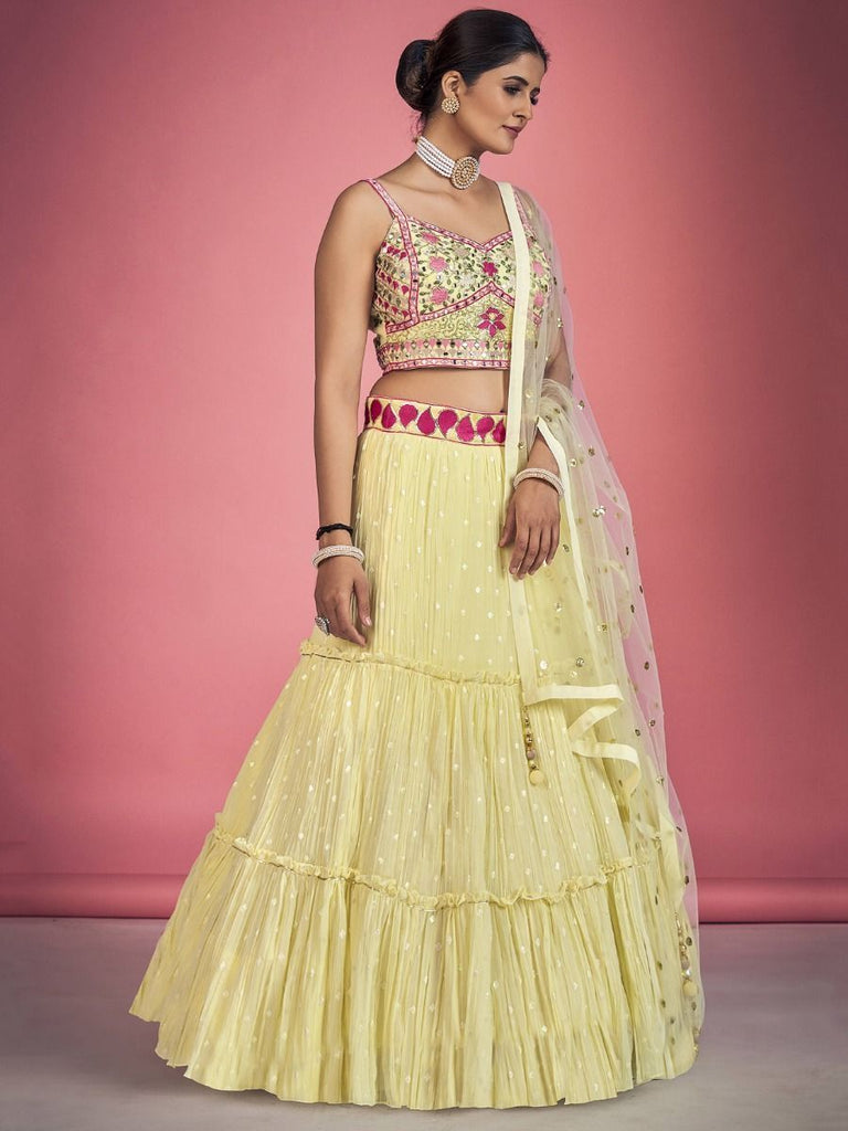 Yellow Pakistani Georgette Lehenga Choli For Indian Festivals & Weddings - Sequence Embroidery Work, Thread Embroidery Work, Mirror Work Clothsvilla