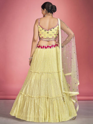 Yellow Pakistani Georgette Lehenga Choli For Indian Festivals & Weddings - Sequence Embroidery Work, Thread Embroidery Work, Mirror Work Clothsvilla