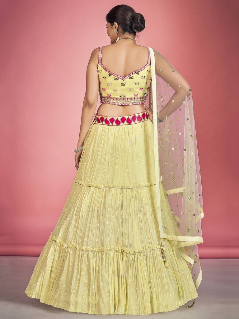 Yellow Pakistani Georgette Lehenga Choli For Indian Festivals & Weddings - Sequence Embroidery Work, Thread Embroidery Work, Mirror Work Clothsvilla
