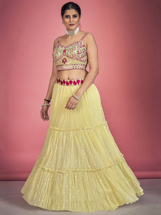 Yellow Pakistani Georgette Lehenga Choli For Indian Festivals & Weddings - Sequence Embroidery Work, Thread Embroidery Work, Mirror Work Clothsvilla