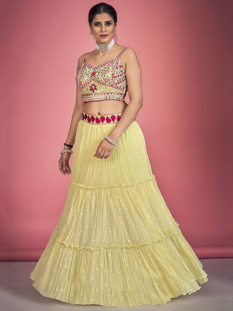 Yellow Pakistani Georgette Lehenga Choli For Indian Festivals & Weddings - Sequence Embroidery Work, Thread Embroidery Work, Mirror Work Clothsvilla