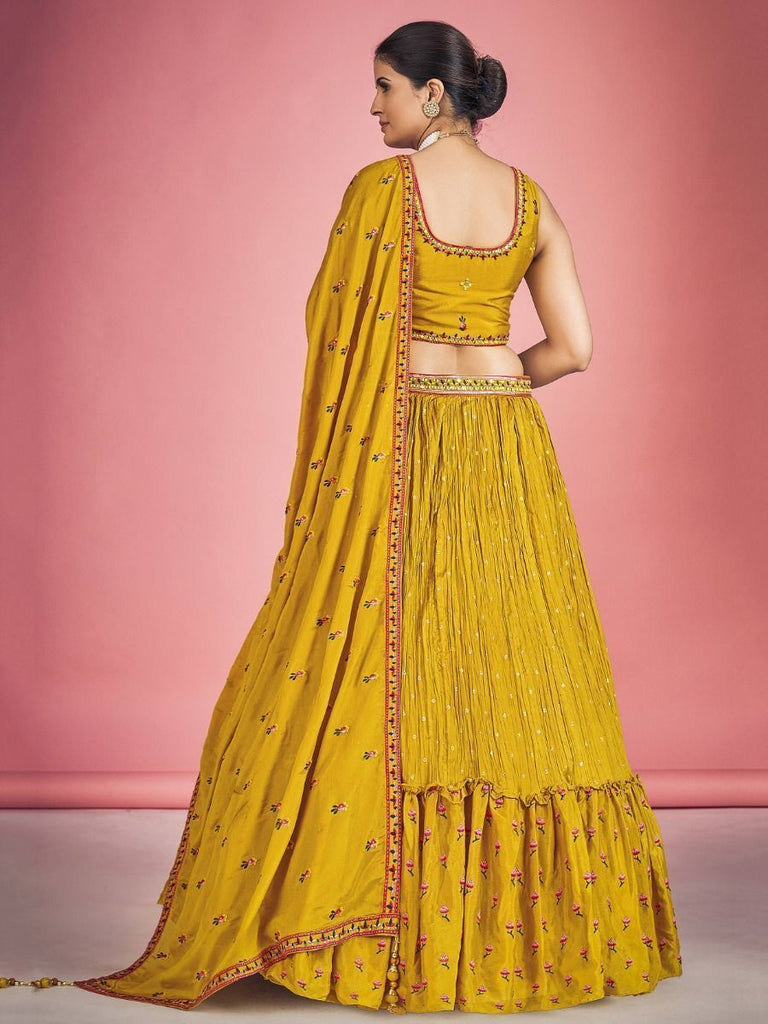 Yellow Pakistani Georgette Lehenga Choli For Indian Festivals & Weddings - Thread Embroidery Work, Mirror Work Clothsvilla