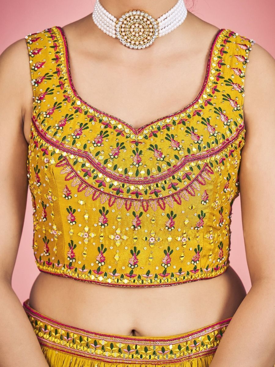 Yellow Pakistani Georgette Lehenga Choli For Indian Festivals & Weddings - Thread Embroidery Work, Mirror Work Clothsvilla