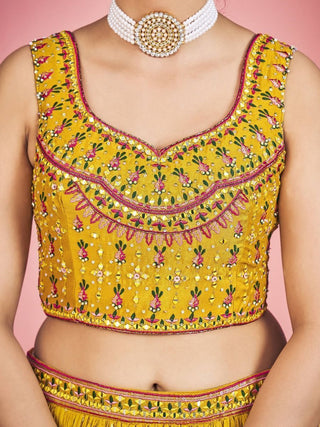 Yellow Pakistani Georgette Lehenga Choli For Indian Festivals & Weddings - Thread Embroidery Work, Mirror Work Clothsvilla
