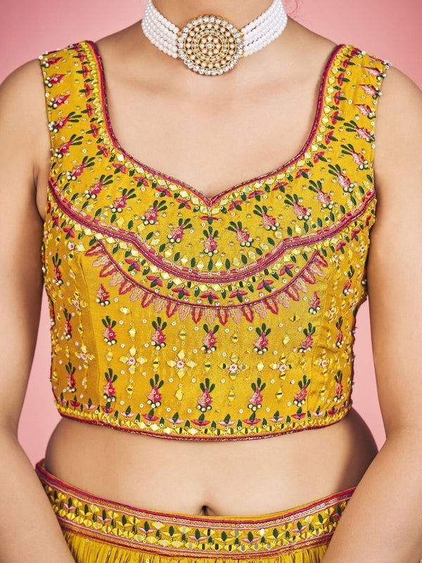 Yellow Pakistani Georgette Lehenga Choli For Indian Festivals & Weddings - Thread Embroidery Work, Mirror Work Clothsvilla