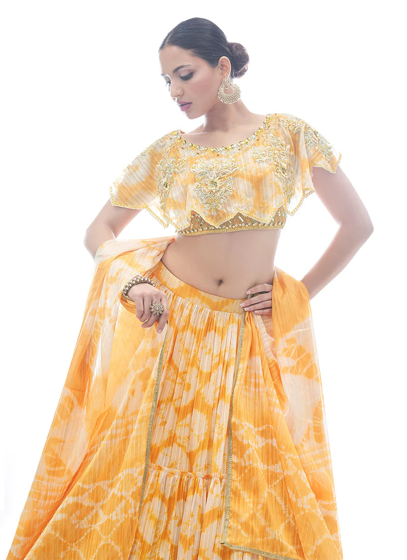 Yellow Pakistani Jacquard Lehenga Choli For Indian Festival & Weddings - Thread Embroidery Work, Clothsvilla