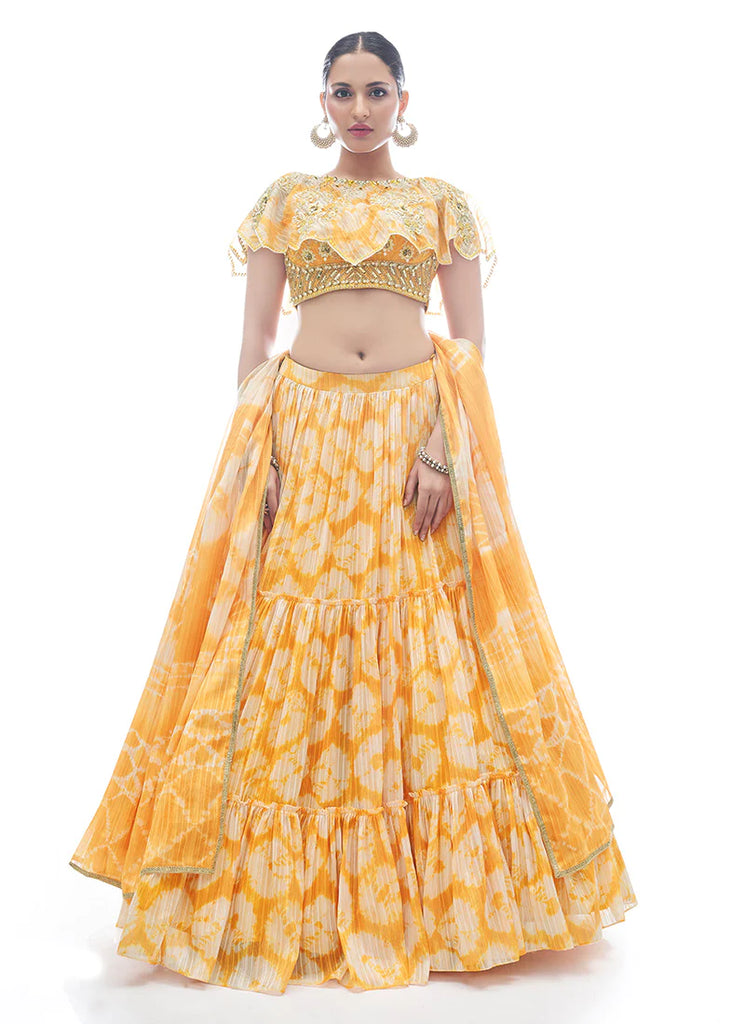 Yellow Pakistani Jacquard Lehenga Choli For Indian Festival & Weddings - Thread Embroidery Work, Clothsvilla