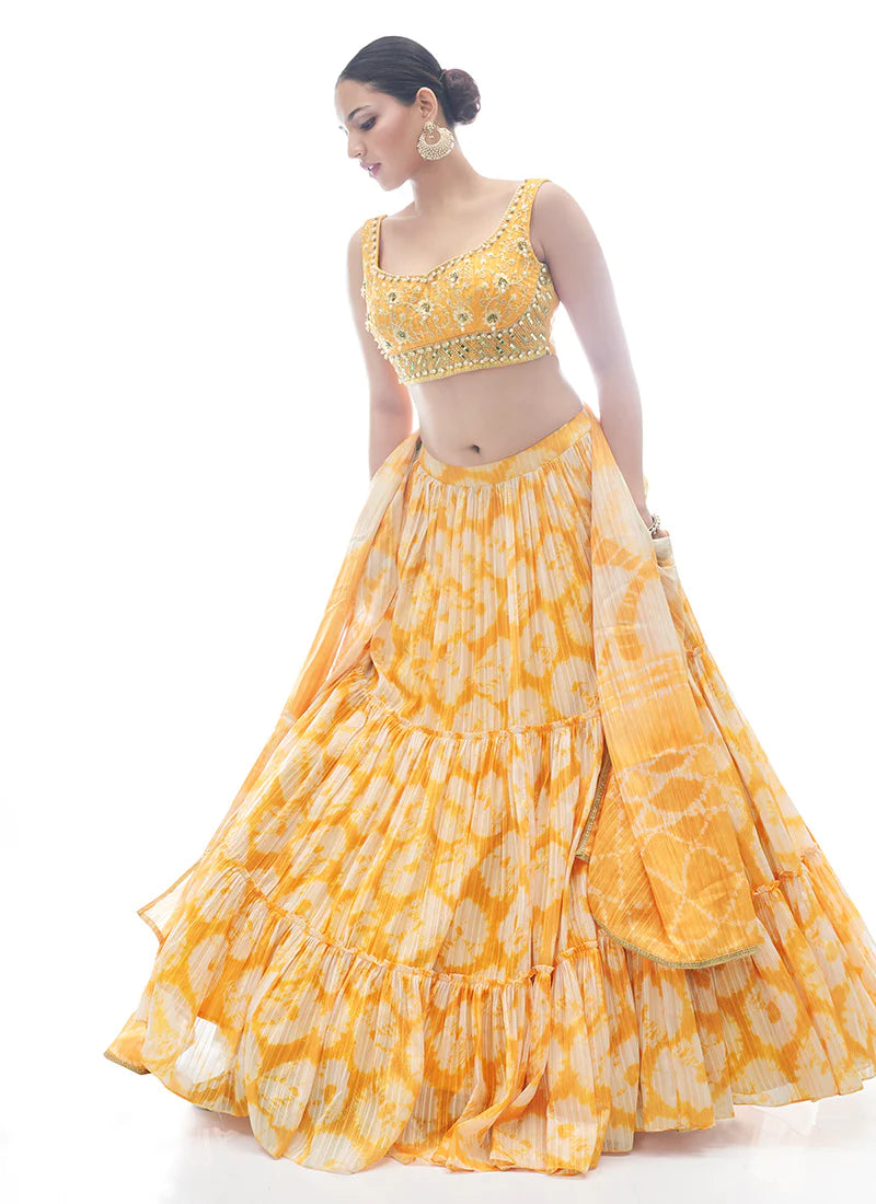 Yellow Pakistani Jacquard Lehenga Choli For Indian Festival & Weddings - Thread Embroidery Work, Clothsvilla