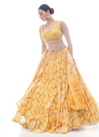 Yellow Pakistani Jacquard Lehenga Choli For Indian Festival & Weddings - Thread Embroidery Work, Clothsvilla