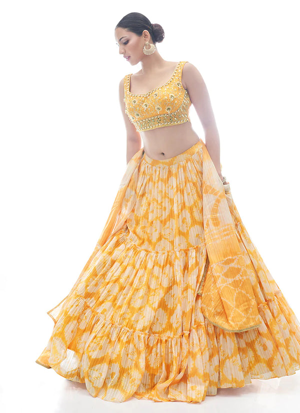 Yellow Pakistani Jacquard Lehenga Choli For Indian Festival & Weddings - Thread Embroidery Work, Clothsvilla