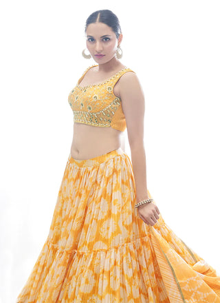 Yellow Pakistani Jacquard Lehenga Choli For Indian Festival & Weddings - Thread Embroidery Work, Clothsvilla
