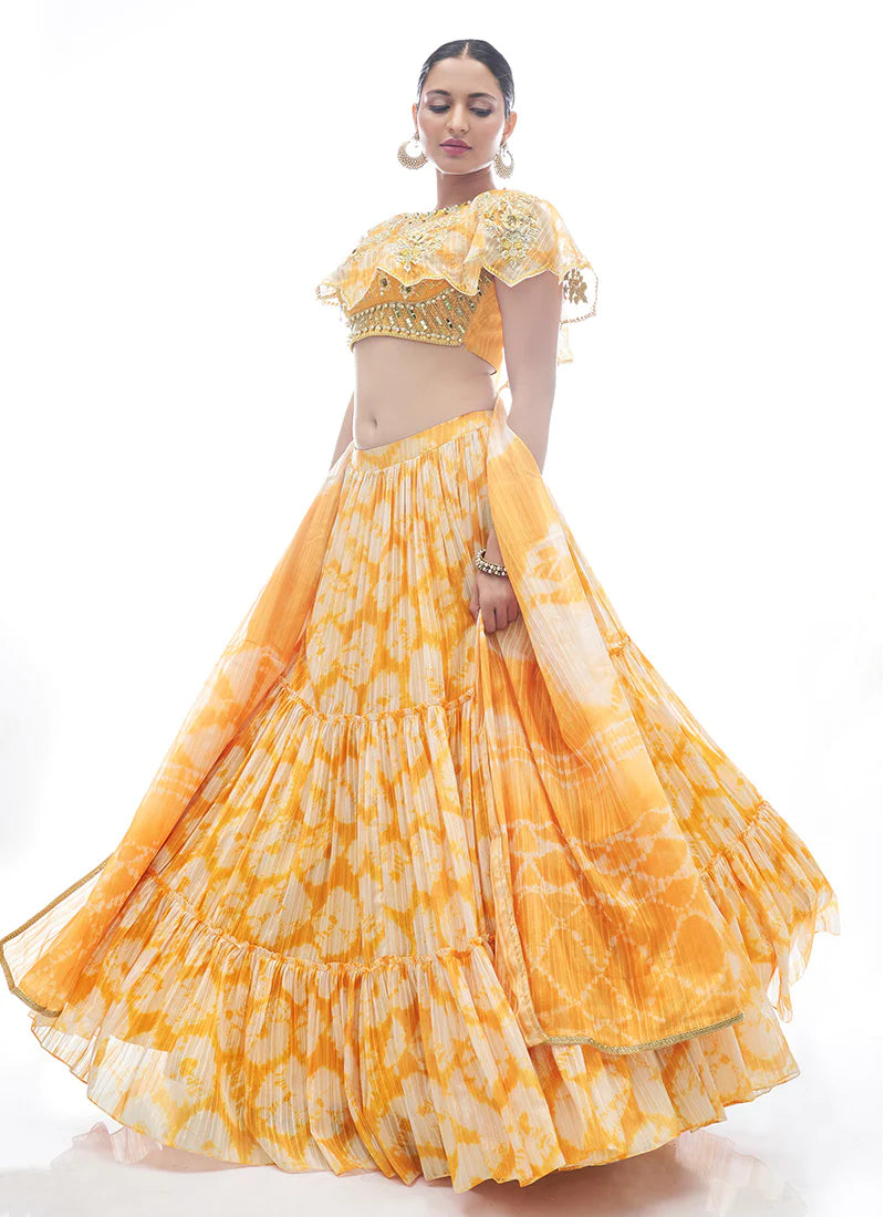 Yellow Pakistani Jacquard Lehenga Choli For Indian Festival & Weddings - Thread Embroidery Work, Clothsvilla