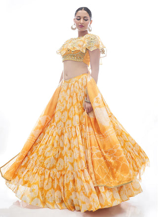 Yellow Pakistani Jacquard Lehenga Choli For Indian Festival & Weddings - Thread Embroidery Work, Clothsvilla