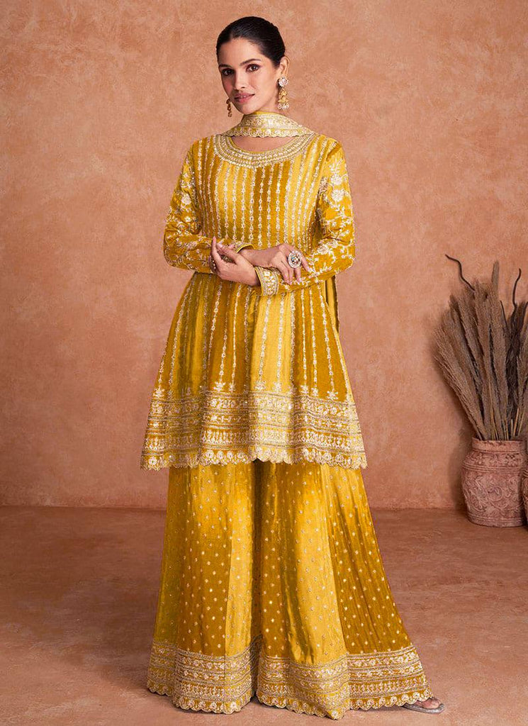 Yellow Pakistani Outfit Wear Sharara Dress For Women Yellow Pakistani Outfit Wear Sharara Dress For Women