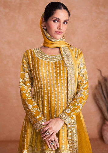 Yellow Pakistani Outfit Wear Sharara Dress For Women Wedding Gharara Salwar Kameez With Embroidered Dupatta Bridesmaid's Wear Sharara Suit's