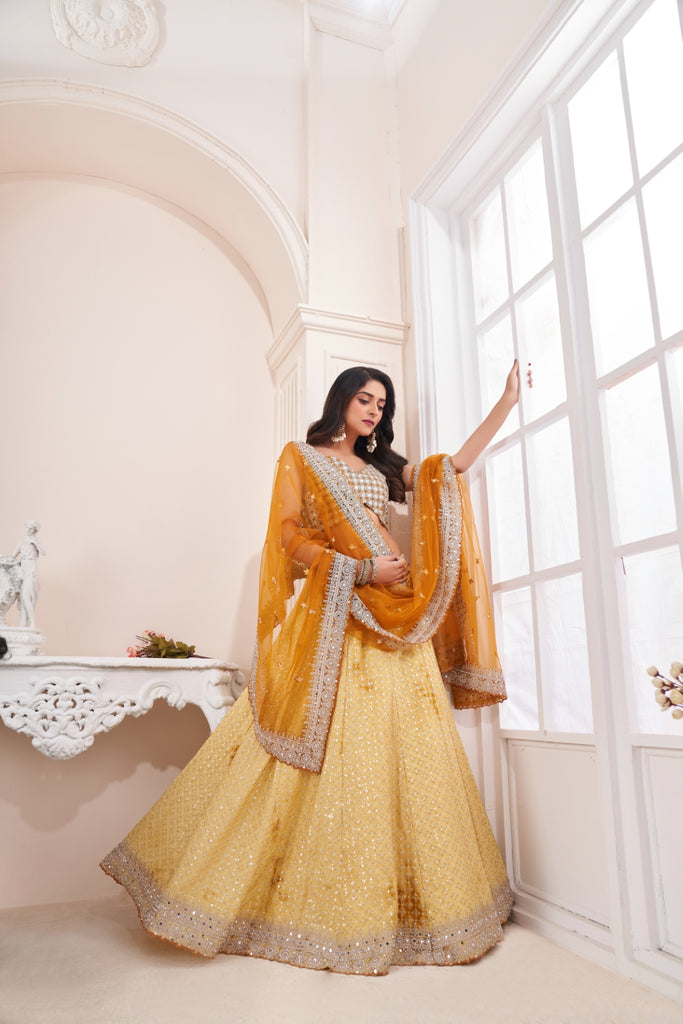 Shimmering Yellow Party Wear Lehenga Choli Set - Embroidered Elegance ClothsVilla