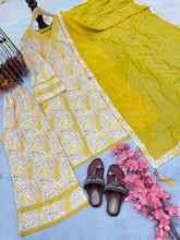 Load image into Gallery viewer, Yellow Premium  Designer Cotton Readymade Top Plazzo set With Dupatta ClothsVilla