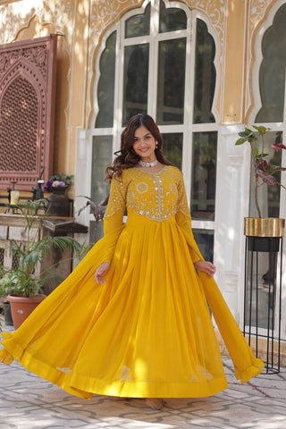Yellow Premium Designer Readymade Gown with Dupatta Collection ClothsVilla