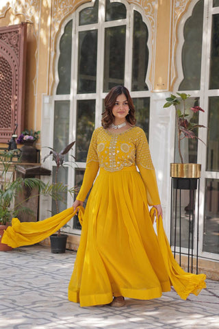 Yellow Premium Designer Readymade Gown with Dupatta Collection ClothsVilla