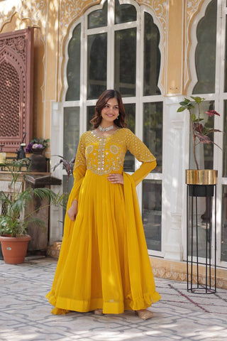 Yellow Premium Designer Readymade Gown with Dupatta Collection ClothsVilla