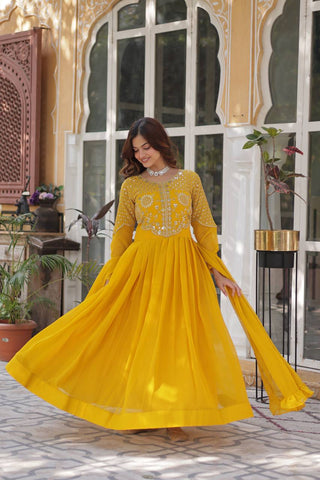 Yellow Premium Designer Readymade Gown with Dupatta Collection ClothsVilla